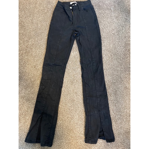 VIBRANT MIU Black Flare Leg Split Hem Jeans Size 1 Womens - Picture 2 of 3